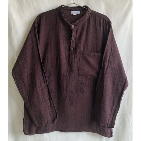 【Nepal vintage / EAST  Meets WEST】 no color pullover leaf pattern shirt -M-L / burgundy- (jt-227-1f)