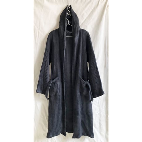 【used / made in Egypt】"CASAMERA" waffle hooded gown coat -S・M / black- (p-232-17d)