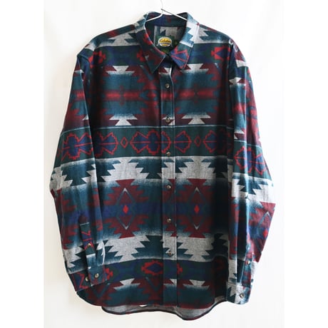 【90's vintage / Cabela's】ortega whole pattern chamois cloth flannel shirt -women's L-(om-237-15-5)