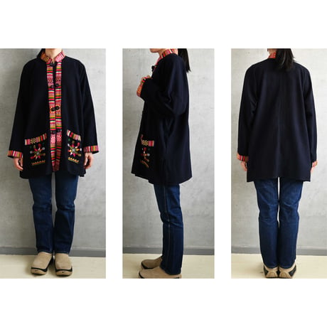 【70's  vintage / made in Thailand】"Hmong/モン族" tribal embroidery jacket -M / black- (jt-264-6-33)