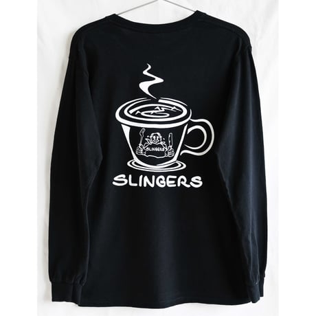 【90's vintage / GILDAN】"SLINGERS" L/S pop art graffiti T-shirts -S / black- (nk-244-4-2)