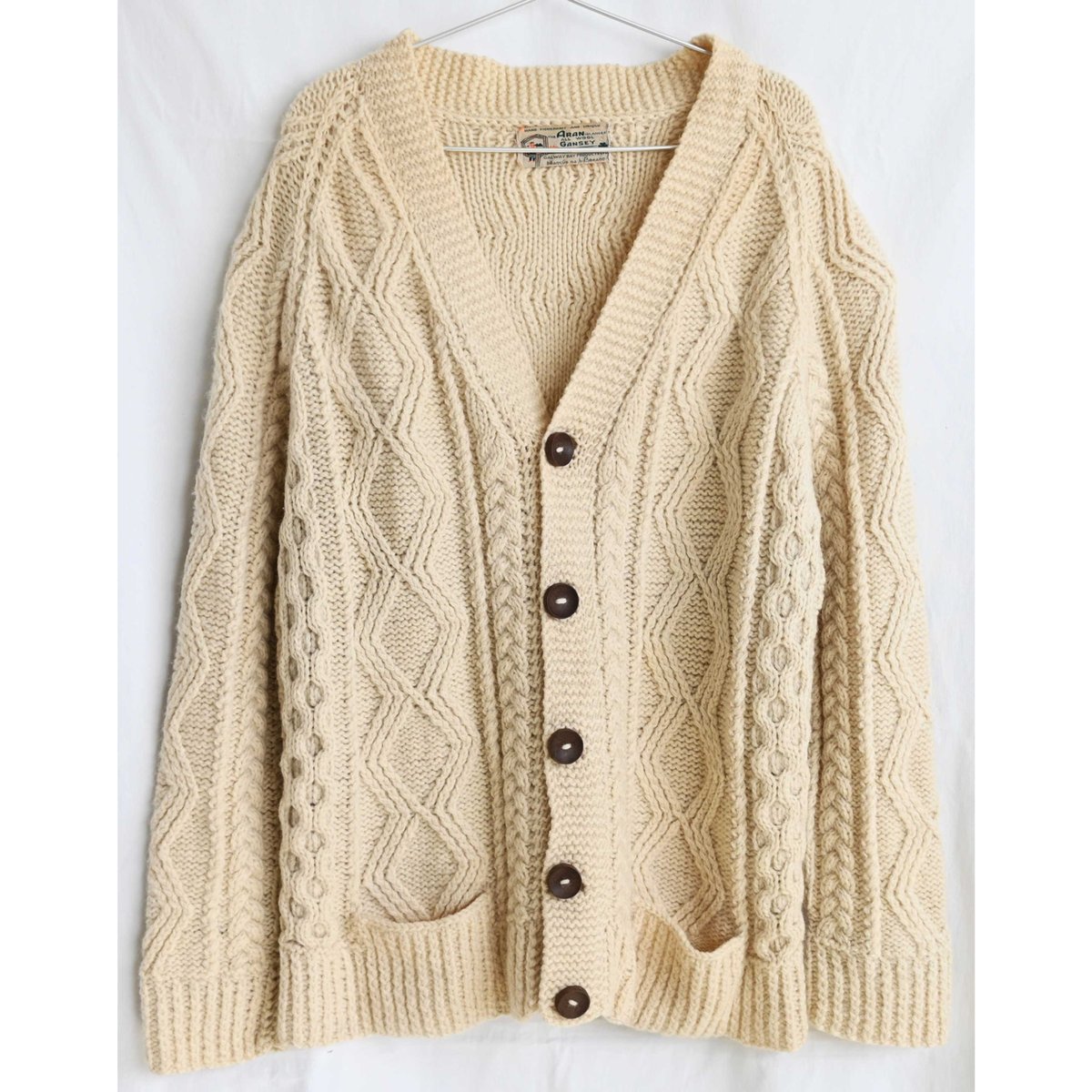 60s/アイルランド製/GALWAY BAY/アラン ガンジーウールカーディガン