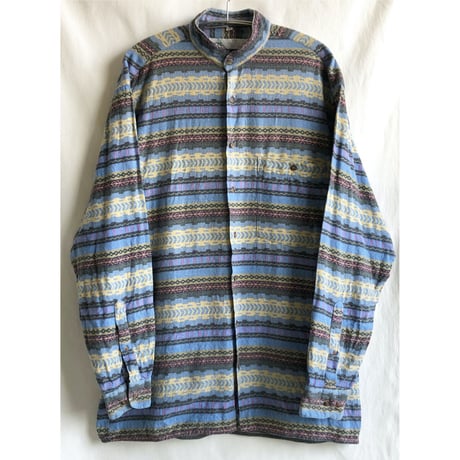 【80's belgium vintage 】"NEW FAST by C&A" Geometric pattern no collar flannel shirts -M- (jt-223-14i)