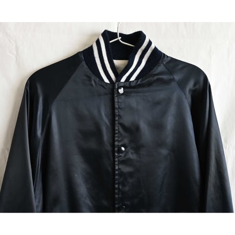 【 70's vintage / Lacy / US made】"Capitol Records" official satin jacket -S / navy- (p-242-31-1)
