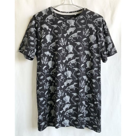 【euro vintage / ONLY & SONS】"animal bone" total pattern T shirts  - S / black- (om-225-3a)