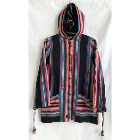 【70's vintage / made in india】native hood jacket - S / black × rainbow- (OM-2112-2b)