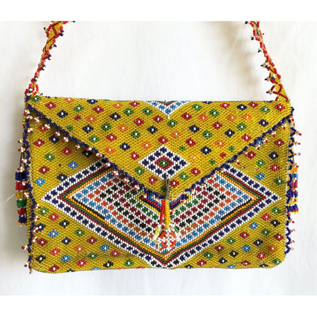 damage!!【vintage / Mexico handmade】beadwork handbag -yellow × multi- (om-225-14c)