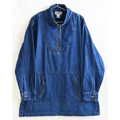 【80’s vintage / AJS DENIM WEAR】 band collar denim anorak jacket - L / indigo- (jt-239-16)