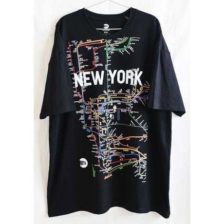 【dead stock / MTA official】 "NEW YORK" route map  T-shirts -2XL / black- (p-237-2e)