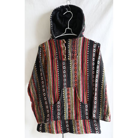 【80's vintage/ made in Nepal】native whole pattern pullover food parka -lady's M- (om-234-3b)