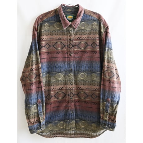 【90's vintage / Cabela's】native whole pattern chamois cloth flannel shirt -women's XL-(om-237-15-4)