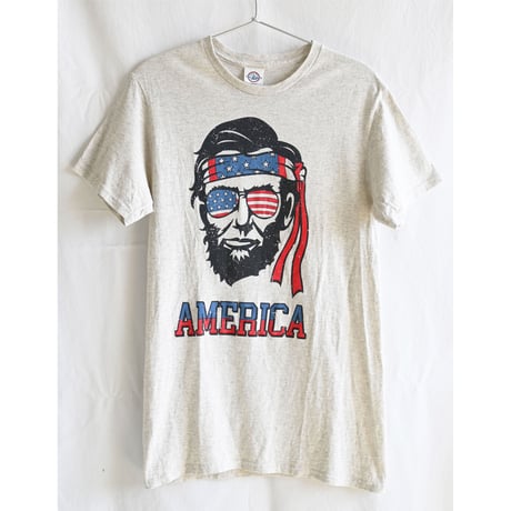 【vintage / DELTA】"Abraham Lincoln" pop art T-shirts - S /oatmeal heather- (yh-234-7)