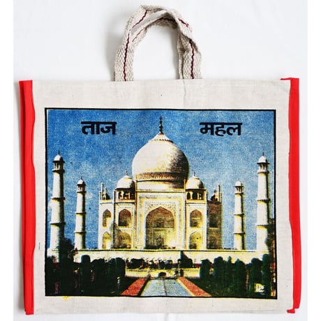 【made in India】"taj mahal" masala cotton canvas bag -natural / 35×40×16cm- (ti-235-16)
