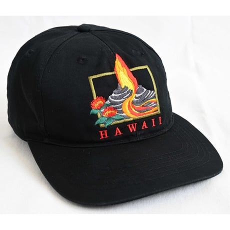 【80's vintage / HAWAIIAN HEADWEAR】"volcano" cotton cap -free / black- (om-242-10-8)