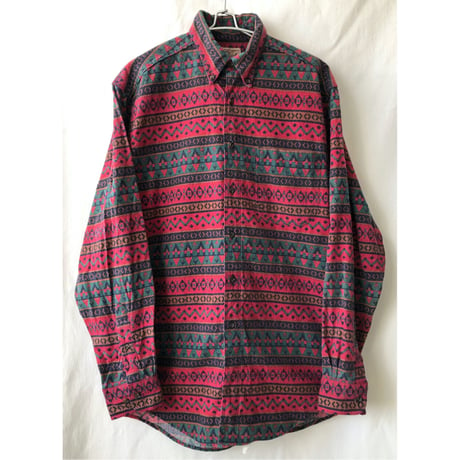 【90's vintage / made in usa】"WOOL RICH" ortega pattern flannel B.D. shirt  -L- (om-2301-11a)