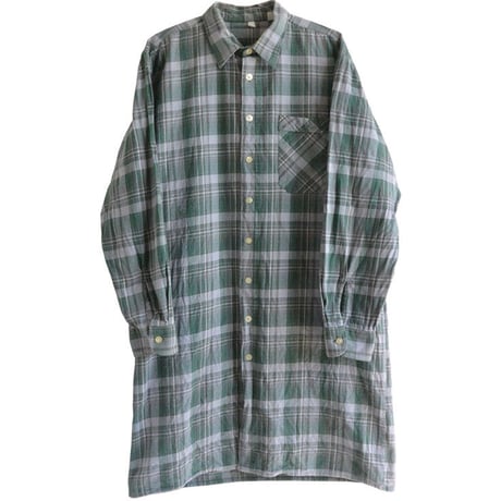 【60's vintage / germany】 long coat shirt  -green × gray check / XL- (jt-026)