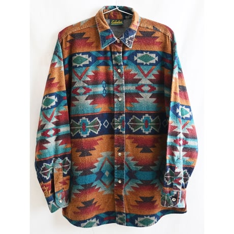 【90's vintage / made in USA】"Cabela's" ortega whole pattern flannel shirt -L-(om-237-15-6)