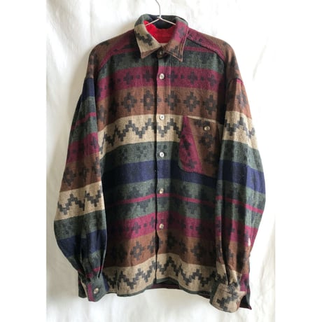 【 90's euron vintage / CAVORI】"native total pattern" flannel shirt -XL -  (jt-2111-15b)