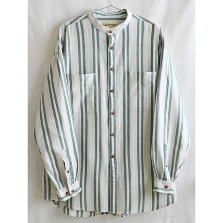 【90's vintage / ST JOHN'S BAY】 no color stripe shirt -XL / white ×  green- (p-237-12f)