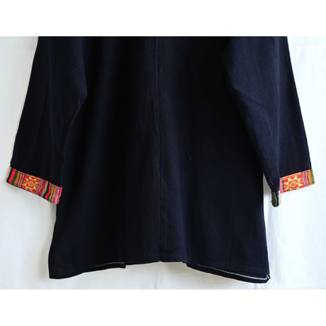 【70's  vintage / made in Thailand】"Hmong/モン族" tribal embroidery jacket -M / black- (jt-264-6-33)