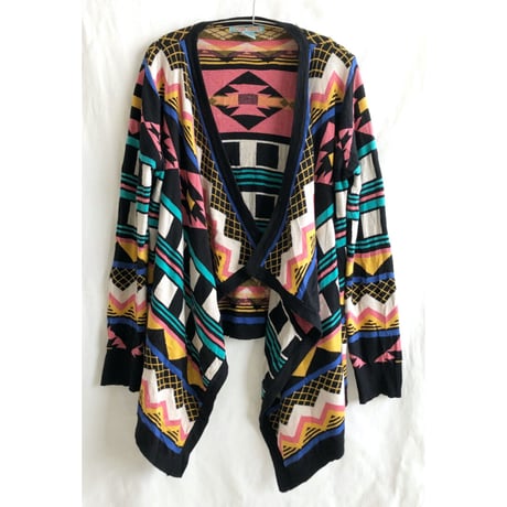 【90's vintage / FLYING TOMATO】native pattern poncho knit cardigan  -lady's L- (om-2112-6)