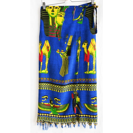 【80's vintage】egypt pattern wrap skirt / tutankhamen / isis -blue- (p-242-16)