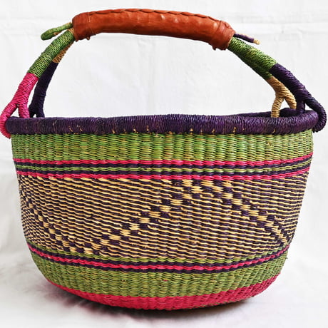 【hand made in burkina faso/ghana】big bolga-basket/burkina-basket/purple-pink/42×25cm/africa(M-242-6)
