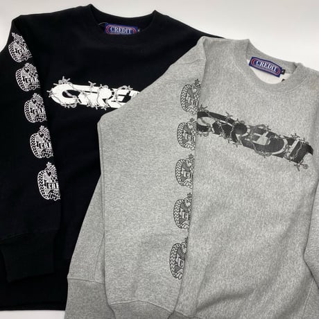 CREDIT "BARBED WIRE SKULL DEVILL "  CREW NECK SWEAT・GRAY