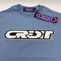 CREDIT RACING  "PATCH" COTTON T-SHIRTS・ BLUE GRAY