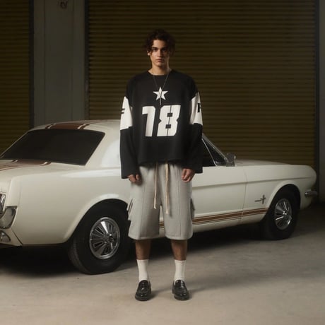 JS7 - MONOCHROME "18" JERSEY BOXY SWEATER - BLACK/WHITE