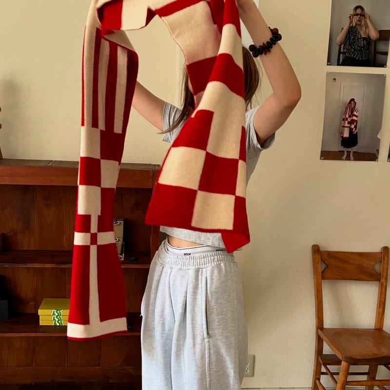 Merino Wool Check Muffler | yurikaakutsu