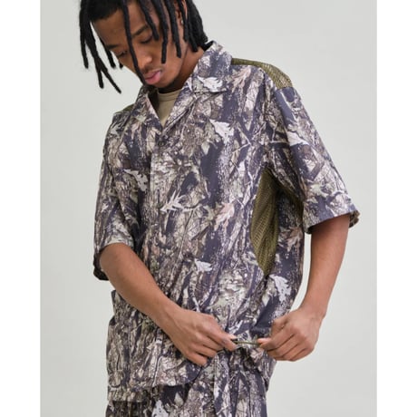 【UNFRM】NY TYPEWRITER PANEL MESH OPEN COLLAR SHIRT