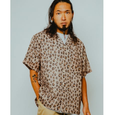 【BIG MIKE】Mesh Leopard Open Slit S/S Shirts - 102625551