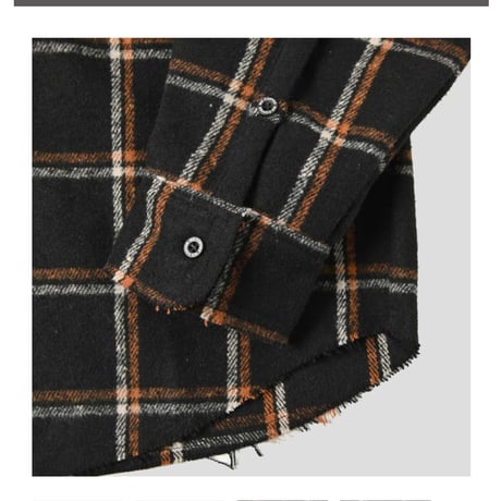 【NC by NO COFFEE】カットオフネルノーカラーシャツ　BLACK×BROWN