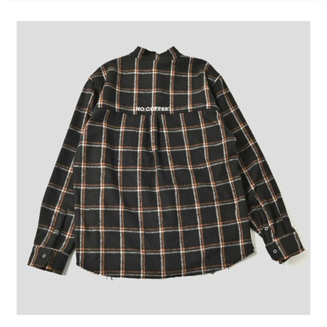 【NC by NO COFFEE】カットオフネルノーカラーシャツ　BLACK×BROWN
