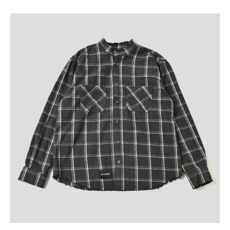 【NC by NO COFFEE】カットオフネルノーカラーシャツ　BLACK×BLUE