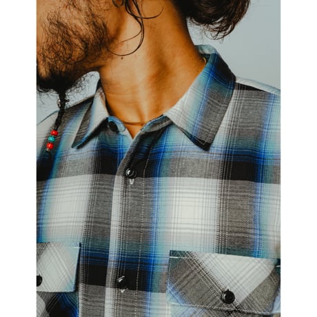 【BIG MIKE】Light Flannel L/S Shirts｜WHT×BLK×BLU×MNT