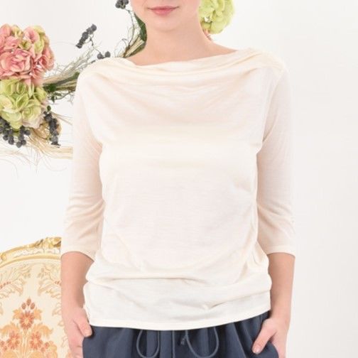 シルク100%✨レオナール カットソー カシュクール トリム 花 ゆったり XL シルク100%✨レオナール カットソー カシュクール トリム 花