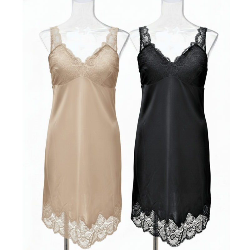 シルク100% レース付き ブラスリップ ノンワイヤー スリップ 80cm丈