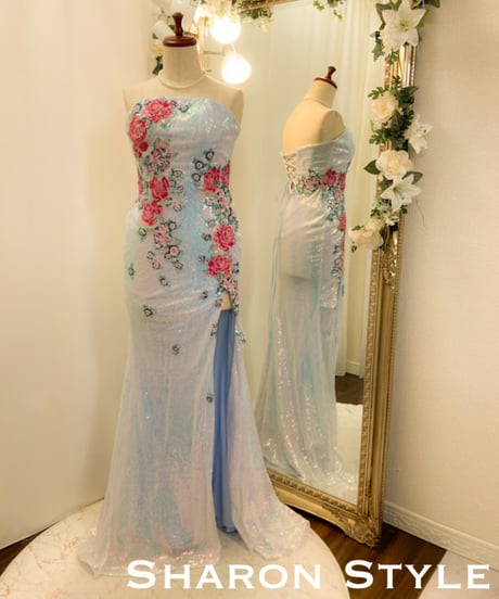 水色 シフォン ドレス オフショルダー 楽天市場】オフショルダー（カラーブルー）（ウェディングドレス