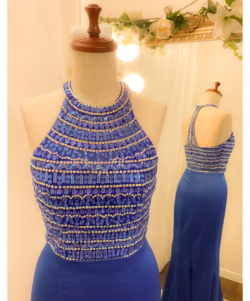 【blackcherry様】Veautt ロイヤルブルー ワンショルダードレス ホルターネック ソフトマーメイド ドレス ロイヤルブルー