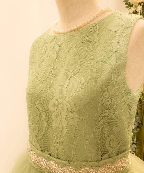 ＊KIDS＊ チュールティアード レース スリーブレスドレス　ライトグリーン