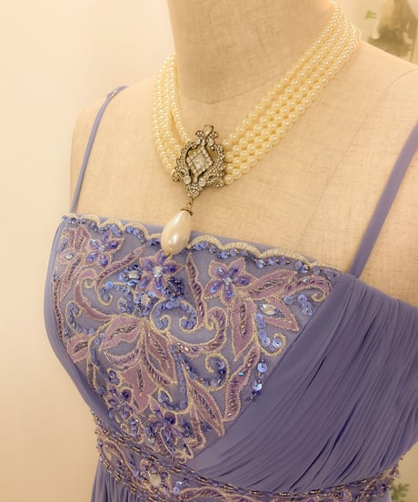 SUE WONG エンパイアラインストラップドレス　ブルーラベンダー Sサイズ MLサイズ