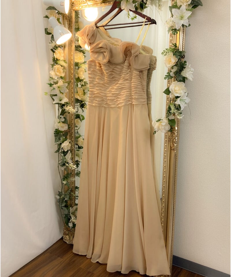 【TADASHI SHOJI】アリアワンショルダーフリルガウン フリル ワンショルダードレス( プラスサイズ)ゴールド | Sharon