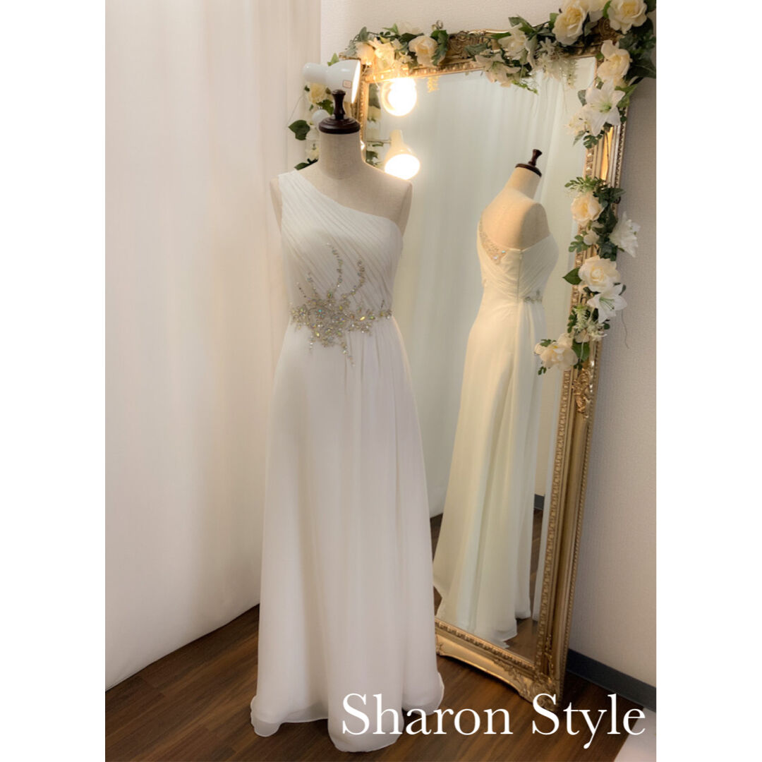 ウエストビジュー ワンショルダードレス ホワイト | Sharon Style