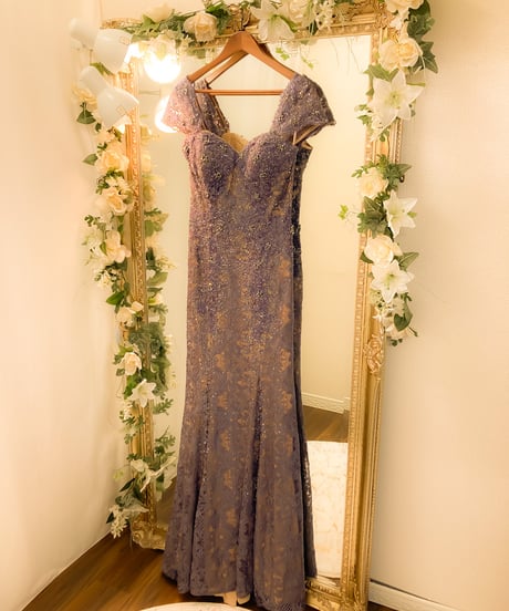 TERANI COUTURE　総レース キャプスリーブ シースドレス　アイリス×ヌード S-Mサイズ