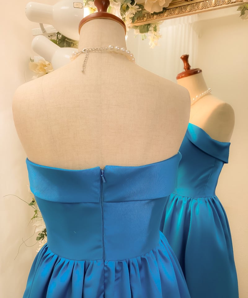 オーバースカート シンプルベアトップドレス セルリアンブルー