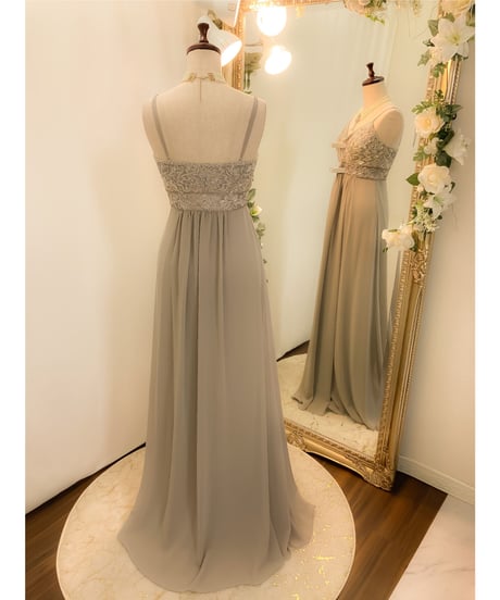SUE WONG Vネックストラップドレス　グレージュ　MLサイズ