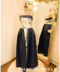 ボタニカル プリント ベアトップドレス　ネイビー