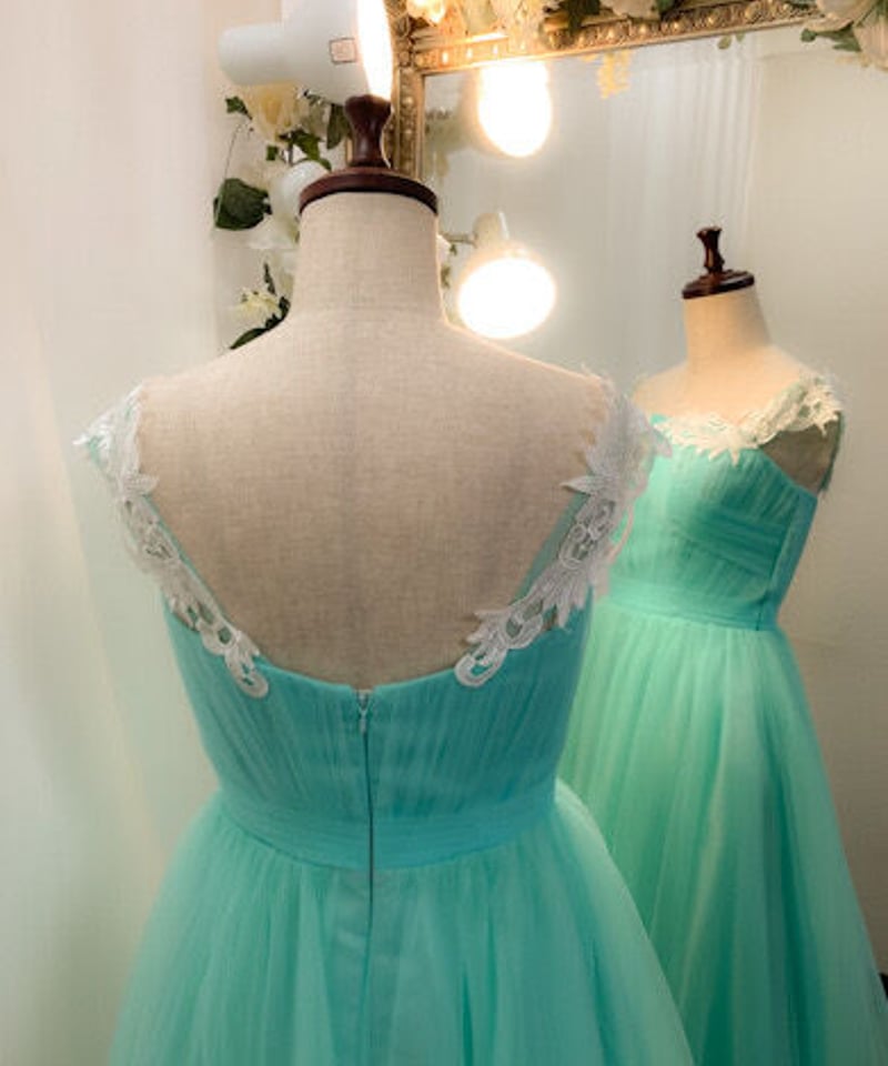 ショルダーレースチュールドレス ミントグリーン | Sharon Style